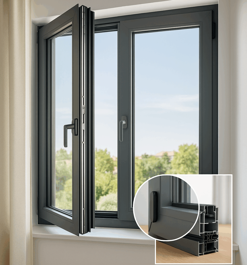 Ventanas practicables de aluminio con apertura abatible, aislamiento térmico y diseño moderno para viviendas y oficinas.