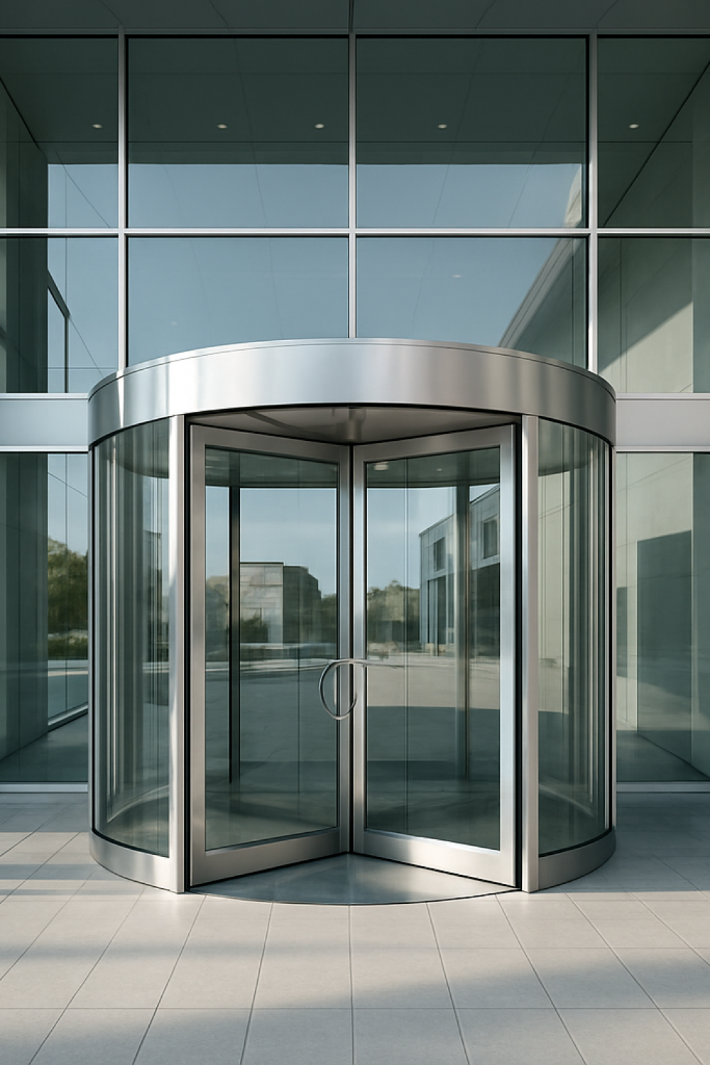 Puerta giratoria de cristal con automatismos residenciales o comerciales.